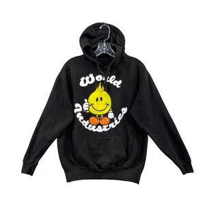 World Industries Hoodie Mens Medium Black Flame Skate Graphic Fleece Sweatshirt